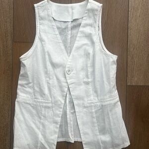 White Linen Blend Sleeveless Vest